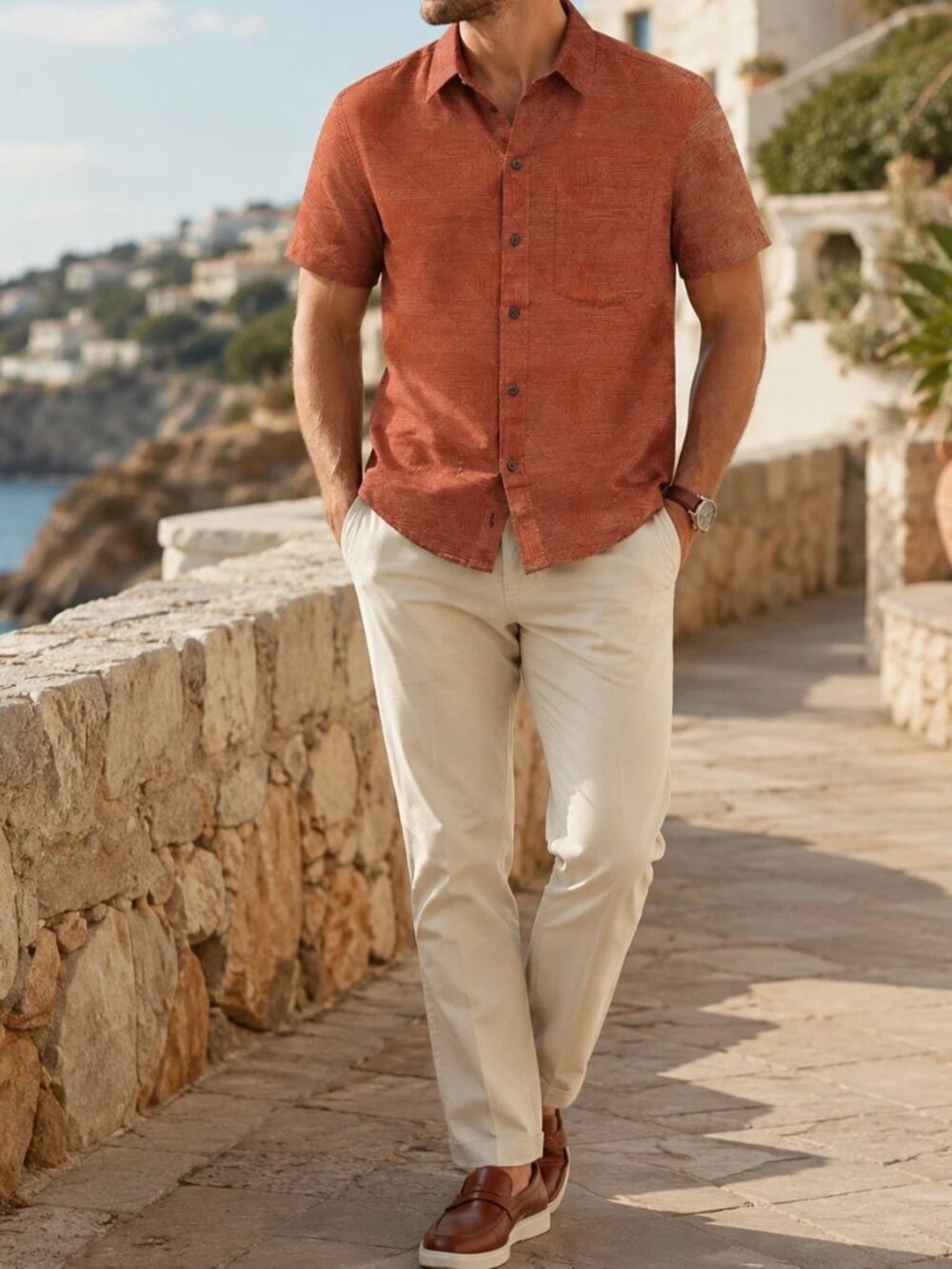 Bridge & Burn Short Sleeve Men's Shirt Buttondown Solid Orange Slim Fit S 287711